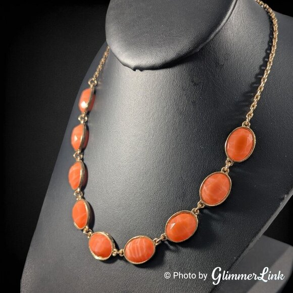 Monet Orange Oval Stones Contemporary Gold Tone Necklace - Picture 3 of 11